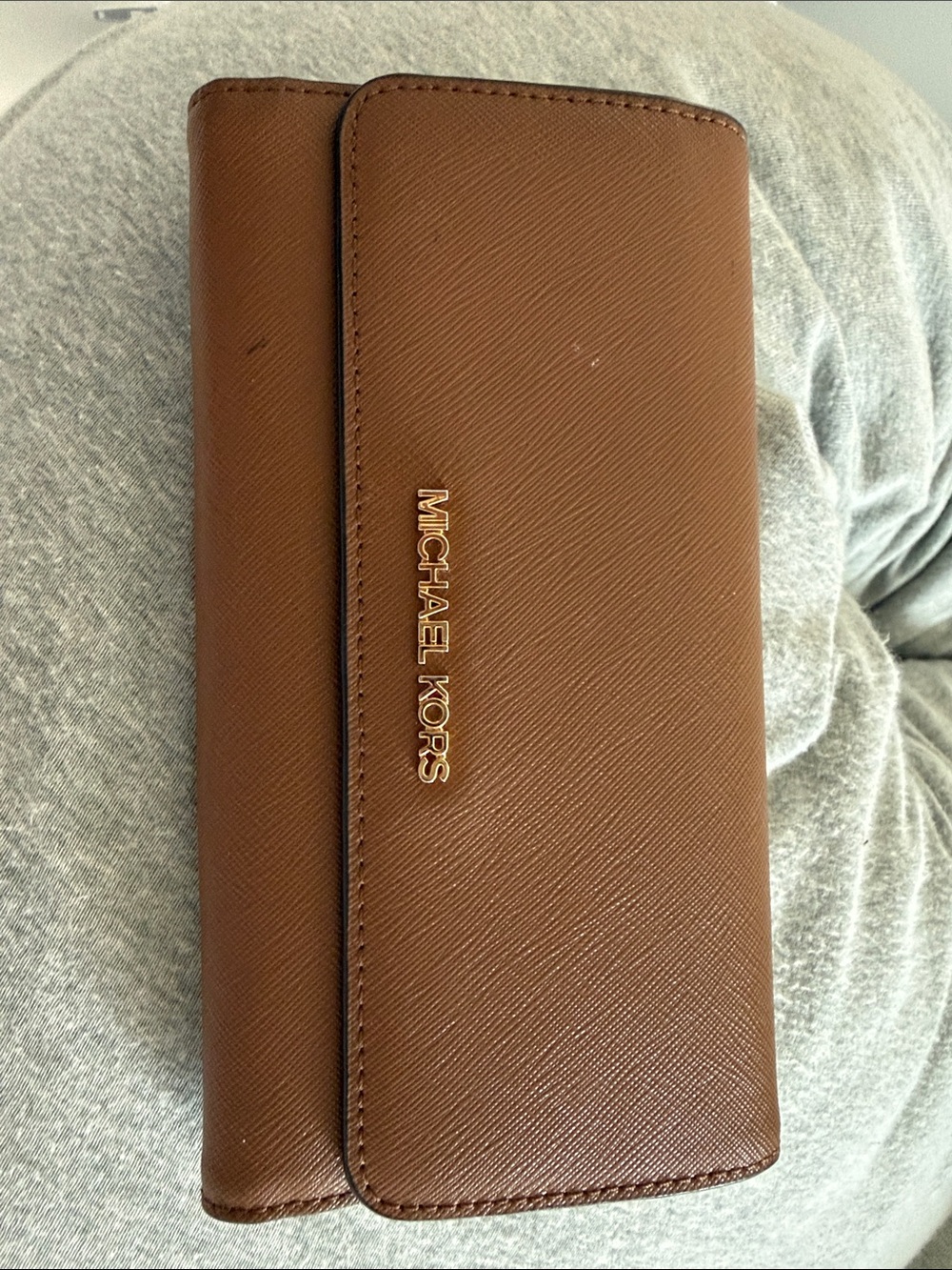 Michael Kors Chestnut Saffiano Continental Wallet with Gold Logo